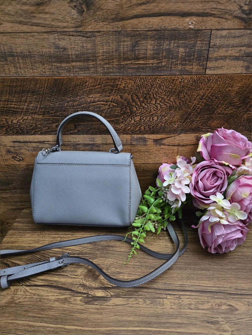 Michael Kors Ava Small Saffiano Leather Crossbody Satchel in Small Gray - Picture 2 of 3